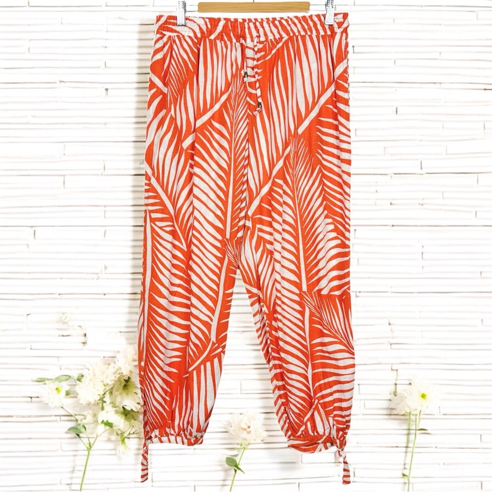 Panama Jack Tropical Palm Print Linen Blend Flowy Lightweight Pull On Pants M